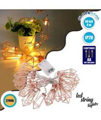 79805 Διακοσμητική Γιρλάντα Bronze Cone 4 Μέτρα με Διακόπτη On-Off - 30 LED 3W με Μπαταρίες 3xAA & Διάφανο Καλώδιο IP20 Θερμό Λευκό 2700K Μ4m